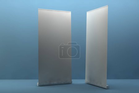 Photo for Blank roll up banner display.Template mockup. 3d rendering. - Royalty Free Image