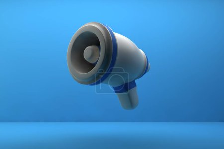 Photo for Blue megaphone on the wall, 3d rendering for background or mobile. minimalism concept - Royalty Free Image