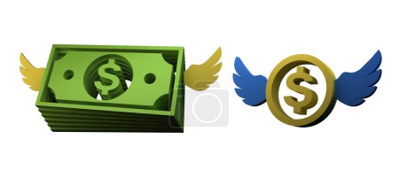 Photo for 3D Render Illustration Money Dollar Wing Icon Set Pack - Royalty Free Image