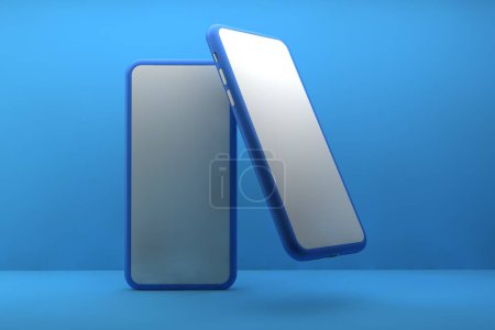 Photo for Two smartphone blue background 3d render illustration - Royalty Free Image