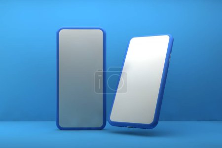Photo for 3d rendering of blue glossy smartphone with white background - Royalty Free Image