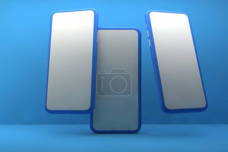 Photo for Smartphones with blank screens on blue background. 3D rendering. - Royalty Free Image