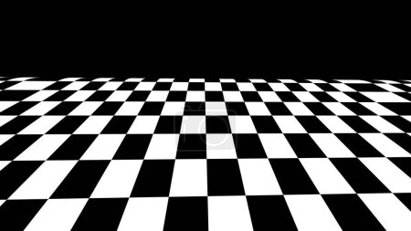 Checkerboard, chessboard, checkered plane in angle perspective. Tilted, vanishing empty floor.