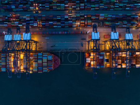 Photo for Aerial view of container terminal at night - Royalty Free Image
