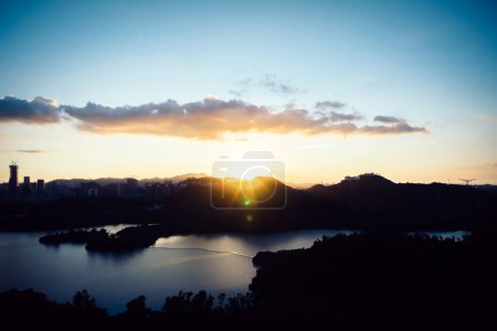 Photo for Aerial view of beautiful sunset landscape in Shenzhen city,China - Royalty Free Image