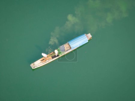 Photo for Shenzhen ,China - Circa 2022: Aerial footage of fishing boat fishing in Guangdong,China - Royalty Free Image