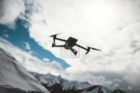 Photo for Flying drone taking photo of snow mountains - Royalty Free Image