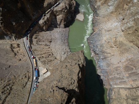 Photo for Aerial view of  traffic jam on the road to Lhasa,318trail in tibet, China - Royalty Free Image