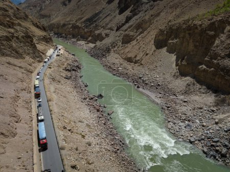 Photo for Aerial view of  traffic jam on the road to Lhasa,318trail in tibet, China - Royalty Free Image