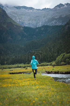 Photo for Woman trail runner cross country running in beautiful nature - Royalty Free Image