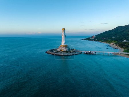 Photo for Hainan ,China - November 15, 2023: Aerial view of Guanyin statue at seaside in nanshan temple, hainan island , China - Royalty Free Image
