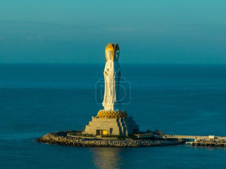 Photo for Hainan ,China - November 15, 2023: Aerial view of Guanyin statue at seaside in nanshan temple, hainan island , China - Royalty Free Image