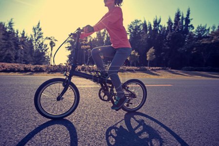 Téléchargez les photos : Vélo pliant sur route côtière ensoleillée - en image libre de droit
