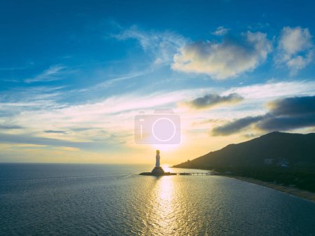 Photo for Aerial view of Guanyin statue at seaside in nanshan temple, hainan island , China - Royalty Free Image