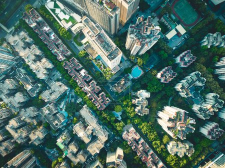 Foto de Vista aérea de edificios de casas modernas en la ciudad de Guangzhou, China - Imagen libre de derechos