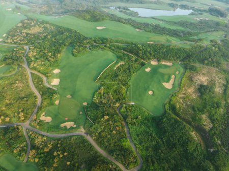 Aerial view of tropical golf course