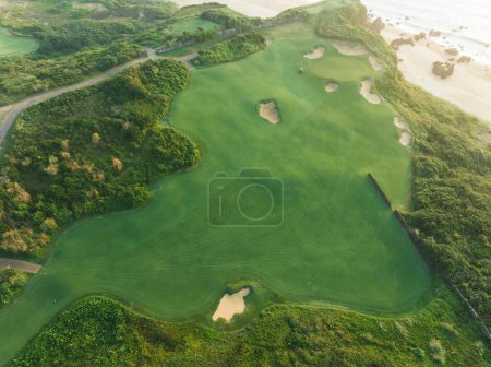 Aerial view of tropical golf course