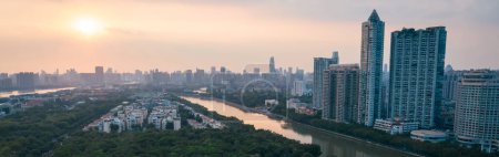 Vista aérea del paisaje en la ciudad de Guangzhou, China