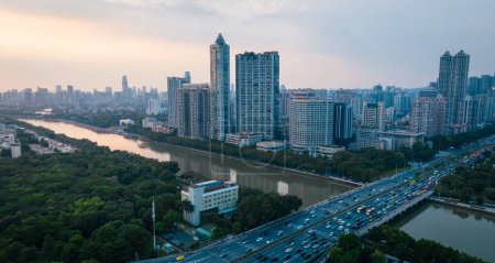 Vista aérea del paisaje en la ciudad de Guangzhou, China