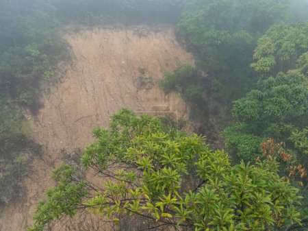 Aerial view of  landslide forest mountain landscape
