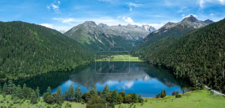 Téléchargez les photos : Vue aérienne de beau paysage de montagne de lac de forêt de haute altitude - en image libre de droit