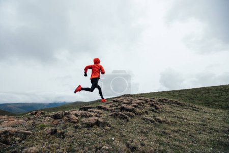 Téléchargez les photos : Femme trail runner cross country course à haute altitude montagne pic - en image libre de droit
