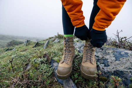 Téléchargez les photos : Randonneuse pédestre femme au sommet de la montagne - en image libre de droit