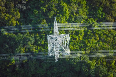 Photo for Aerial view of electricity tower on mountain - Royalty Free Image