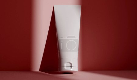 Téléchargez les photos : Modèle d'emballage de produits cosmétiques de beauté. Tube blanc avec éclairage d'ombre dramatique. Rendu 3D. - en image libre de droit