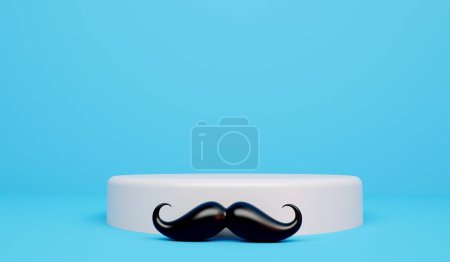 Téléchargez les photos : Moustache noire avec un podium blanc vierge. Rendu 3D. - en image libre de droit