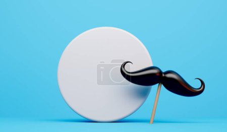 Téléchargez les photos : Moustache noire avec une étiquette de cercle blanc vierge. Rendu 3D. - en image libre de droit