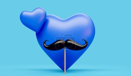 Téléchargez les photos : Cheveux faciaux moustache noire avec une forme de coeur bleu. Sensibilisation au cancer. Rendu 3D. - en image libre de droit