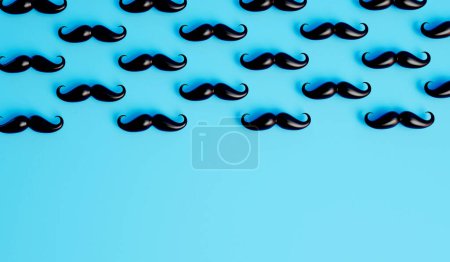 Photo for Mustache background. Lots of male mustaches on a blue background. 3D Rendering. - Royalty Free Image