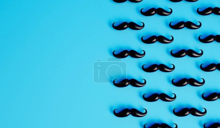 Téléchargez les photos : Moustache de fond. Beaucoup de moustaches mâles sur fond bleu. Rendu 3D. - en image libre de droit