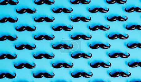 Foto de Fondo de bigote. Muchos bigotes masculinos sobre un fondo azul. Renderizado 3D. - Imagen libre de derechos