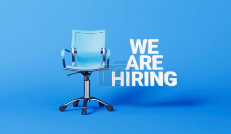 Photo for We are hiring text with an office chair. employment and occupation concept. 3D Rendering. - Royalty Free Image