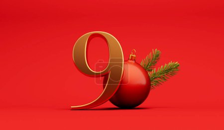 Foto de Los 12 días de Navidad. 9º día festivo fondo letras de oro con bauble. Renderizado 3D. - Imagen libre de derechos