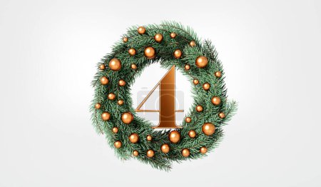 The 12 days of christmas. 4th day festive wreath and text. 3D Rendering.