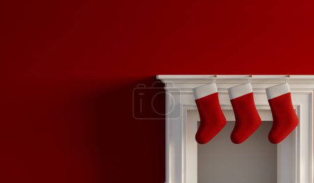 Photo for Festive stocking hanging from a fireplace at Christmas. 3D Rendering. - Royalty Free Image