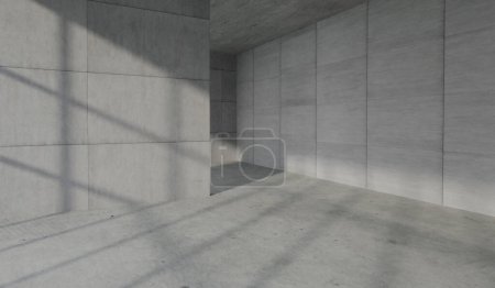 Photo for Concrete modern interior space. Blank walls and sunlight casting shadows. 3D Rendering. - Royalty Free Image