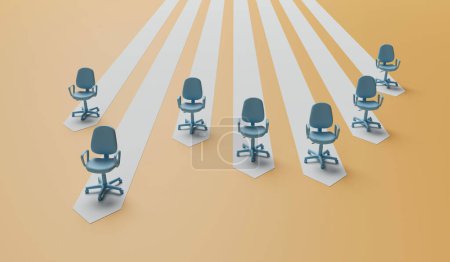 Photo for Business leadership concept. office chairs on an arrow path with one ahead. career development. 3D Rendering. - Royalty Free Image