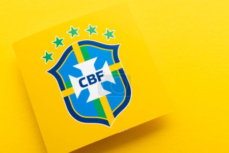 Photo for LONDON, UK - December 2022: Brazil national football team logo Brazilian football confederation emblem badge. - Royalty Free Image
