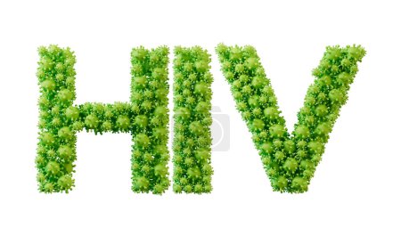 Téléchargez les photos : Mot VIH fabriqué à partir de la police de molécules de bactéries vertes. Santé et bien-être. Rendu 3D. - en image libre de droit