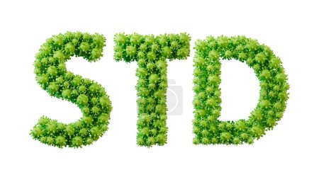 Téléchargez les photos : Mot STD fabriqué à partir de la police de molécules de bactéries vertes. Santé et bien-être. Rendu 3D. - en image libre de droit