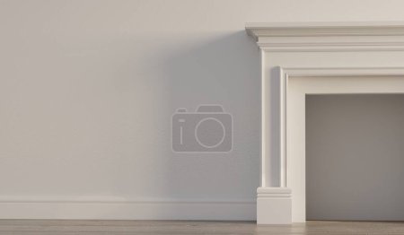 Foto de Gran chimenea tradicional sin fuego. Paredes en blanco. Estante de maqueta de pieza de manto vacío. Renderizado 3D. - Imagen libre de derechos