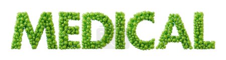 Photo for Medical word made from green bacteria cell molecule font. Health and wellbeing. 3D Rendering. - Royalty Free Image
