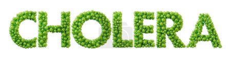 Téléchargez les photos : Choléra mot fabriqué à partir de bactéries vertes fonte molécule cellulaire. Santé et bien-être. Rendu 3D. - en image libre de droit