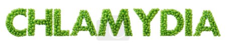 Foto de Palabra de clamidia hecha de fuente de molécula de célula de bacteria verde. Salud y bienestar. Renderizado 3D. - Imagen libre de derechos