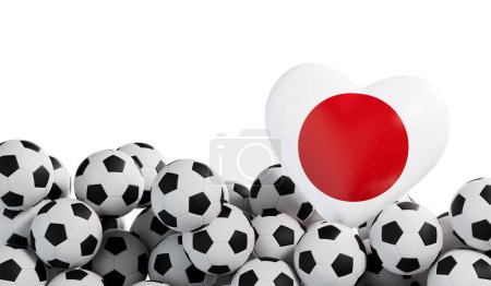 Foto de Corazón bandera de Japón con un fondo de pelota de fútbol. Banner de fútbol. Renderizado 3D. - Imagen libre de derechos