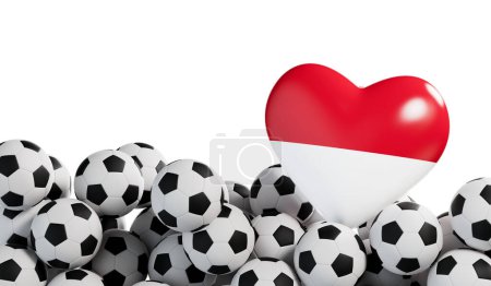 Foto de Corazón de bandera de Indonesia con un fondo de pelota de fútbol. Banner de fútbol. Renderizado 3D. - Imagen libre de derechos